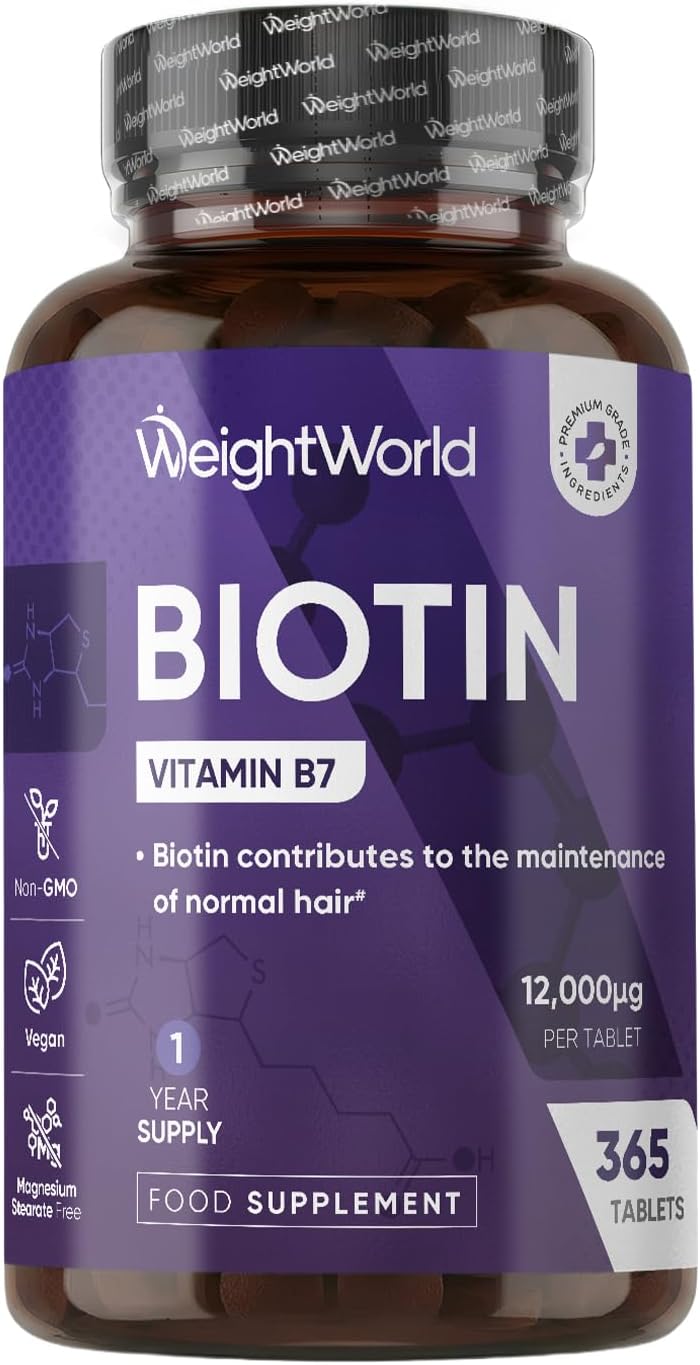 WeightWorld Biotin Tablets 12000mcg - 365 Vegan B7 Supplement