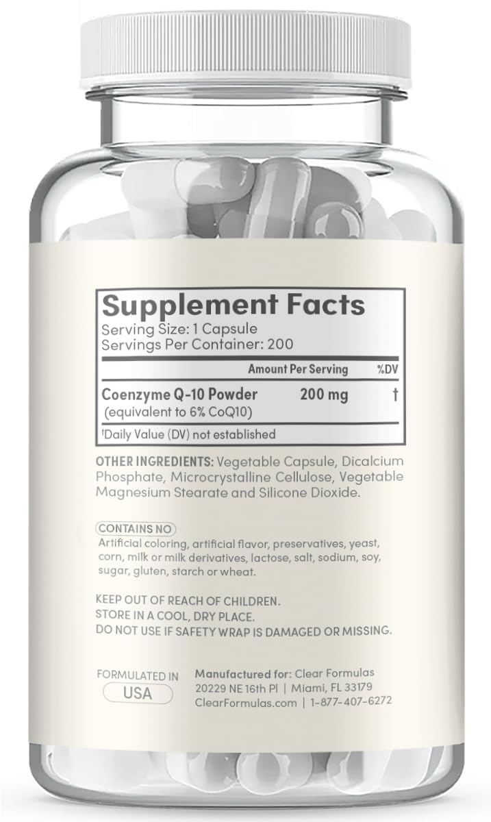 Natural Nutrition Pure CoQ10 200mg - 200 Capsules, NON-GMO, Gluten Free, Heart Health Support, Made In USA