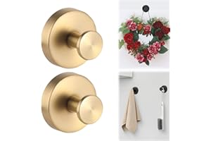 PETUPS Suction Cup Hooks for Wreaths on Glass, 2025 New No Drill Suction Cup Hooks for Shower, Wreath Hanger for Front Door, Metal Towel Hooks for Window Bathroom Mirrors (Golden, 2pcs)