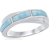 Sterling Silver Natural Larimar Criss-Cross/Single Band Ring