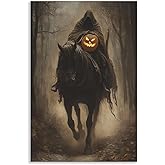 Legend of Sleepy Hollow Headless Horseman Poster, Dark Academia Halloween Canvas Wall Art, Scary Haunted Forest Spooky Aesthetic Print, Gothic Halloween Picture for Bedroom 8x12in Unframed