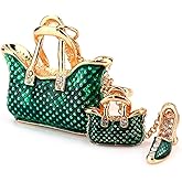 Pssopp High Heels Pendant, Purse Key Ring Pendant Green Handbag Decoration Keyring with Tassel Rhinestone Crystal Key Chain Women Keyrings Keychains