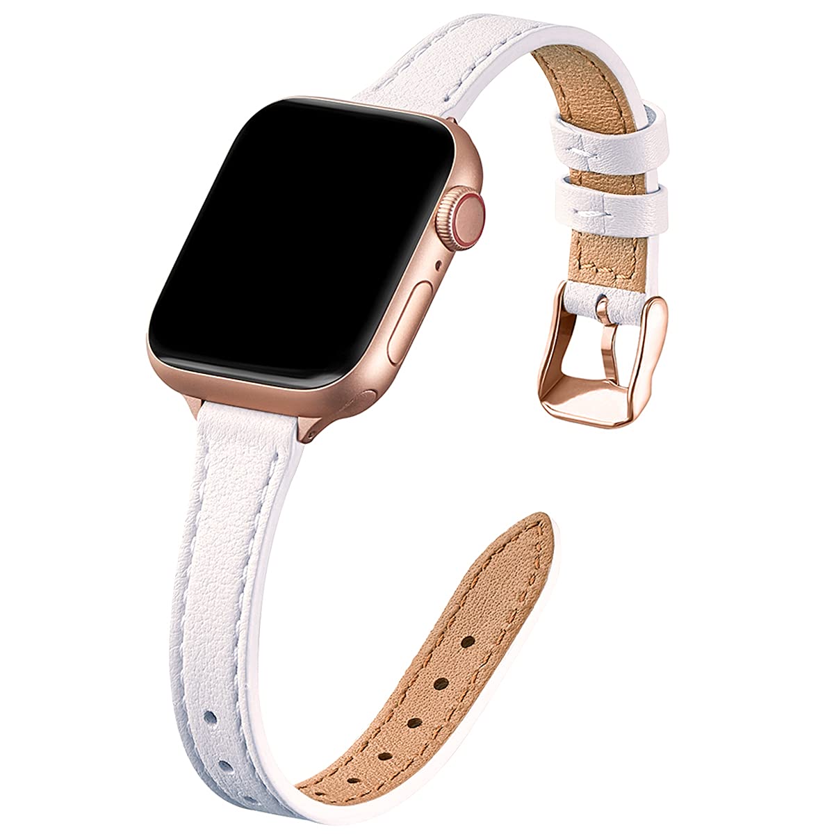 STIROLL Slim Leather Band Compatible with Apple Watch Bands for Women, Thin
