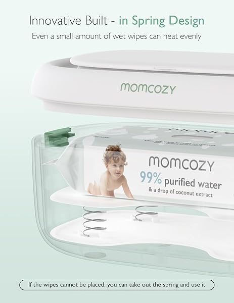 MOMCOZY BABY WIPE WARMER, INNOVATIVE SPRING DESIGN, LARGE CAPACITY WIPES DISPENSER, FAST AND EVEN HEATING, 4 MODES OF TEMPERATURE HEATING CONTROL, DIAPER WIPE WARMER WITH NIGHT LIGHT