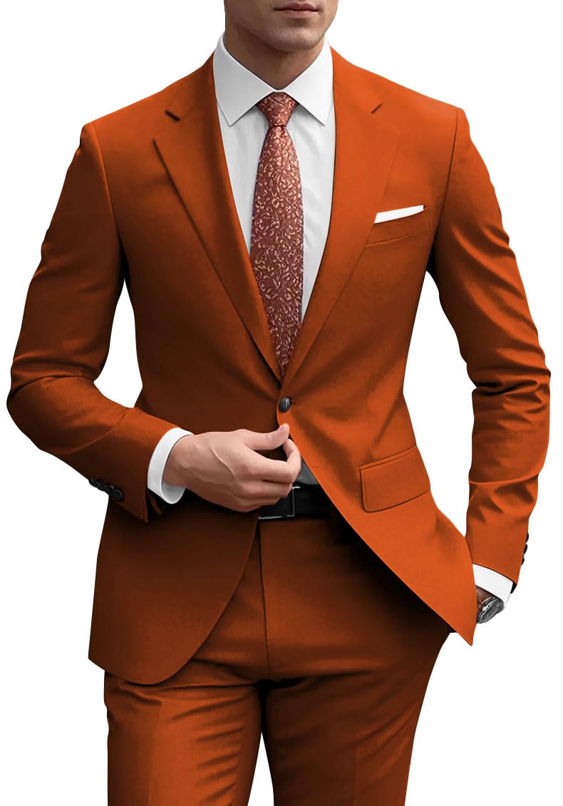Photo 1 of HUUTOE Orange Suit Men Burnt Orange Suit for Men Slim Fit 2 Piece Mens Dress Blazer Pants Suits Set Rust Prom Graduation Homecoming Suits for l/42