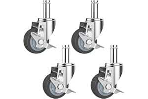 RILIDRI 3-Inch Caster for Wire Shelving Racks, Heavy Duty Scaffolding Wheel with Brake, Set of 4 Metro Shelving Replacement Wheels(.864" x 2-3/16")