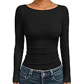 Trendy Queen Women's Boat Neck Tops Long Sleeve Shirts Casual Fitted Tee Shirts Solid Color Fall Basic Clothes 2026