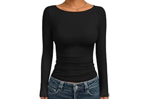 Trendy Queen Women's Boat Neck Tops Long Sleeve Shirts Casual Fitted Tee Shirts Solid Color Fall Basic Clothes 2025