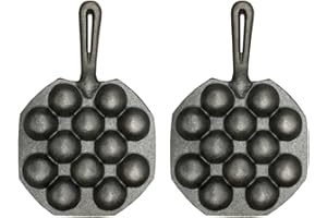 FRCOLOR 2 Pieces Cast Iron 12-Hole Takoyaki Pan Non-Stick Escargot Baking Tray for Home Kitchen Cooking