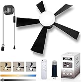 SUKIMIH Socket Fan Light, 20.5", Plug in Ceiling Fan, Gazebo Fan, Outdoor/Indoor 2 Versions, 16.4 Ft Cord with Hook UL Listed, Ceiling Light with Remote (black)