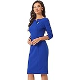 Allegra K Work Dress for Women 3/4 Sleeve Boat Neck Back Slit Business Bodycon Elegant Sheath Dresses