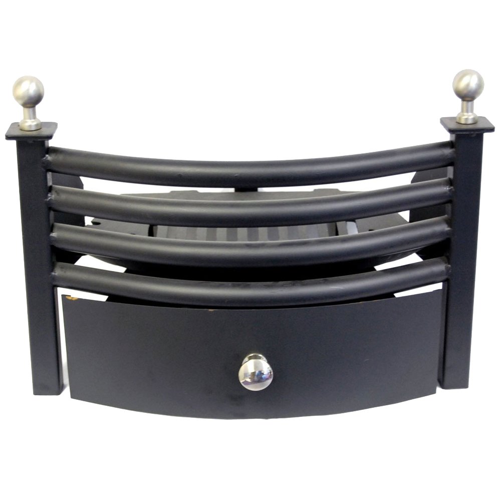 Fire Vida Laxton Solid Fuel Fireplace Grate Set – Cast Iron Fire Grate with Ash Pan & Fire Front – Black & Chrome Open Fire Accessories – Ideal for Fireplaces, Coal Fires & Log Burners