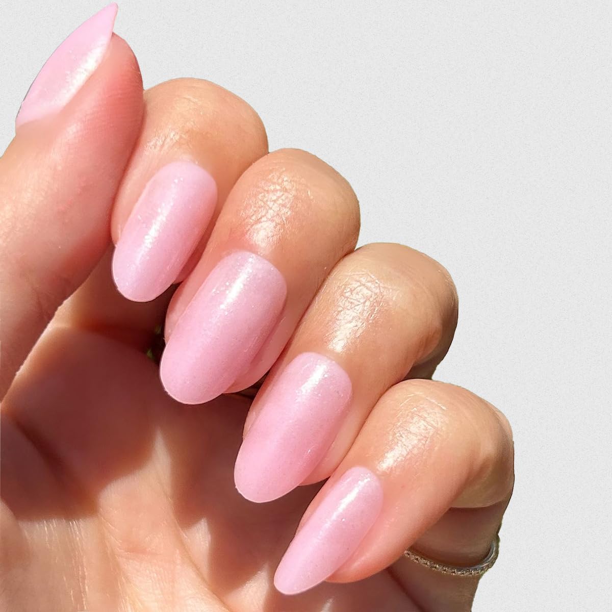 Photo 1 of Olive & June Instant Mani Press-On Nails | (Glue) Medium, Oval 42 Fake Nails, 21 Sizes | Non-Toxic, Long-Lasting Recycled Materials Realistic Look | Salon-Quality at Home | Iridescent Pink
