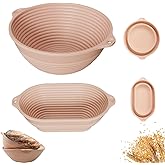 Kicihen Silicone Banneton Basket,9-10 inch Silicone Bread Proofing Basket,2 Pack Sourdough Baking Supplies Collapsible Proofing Bowl for Home Baking & Beginners making (Round Pink+Oval Pink)