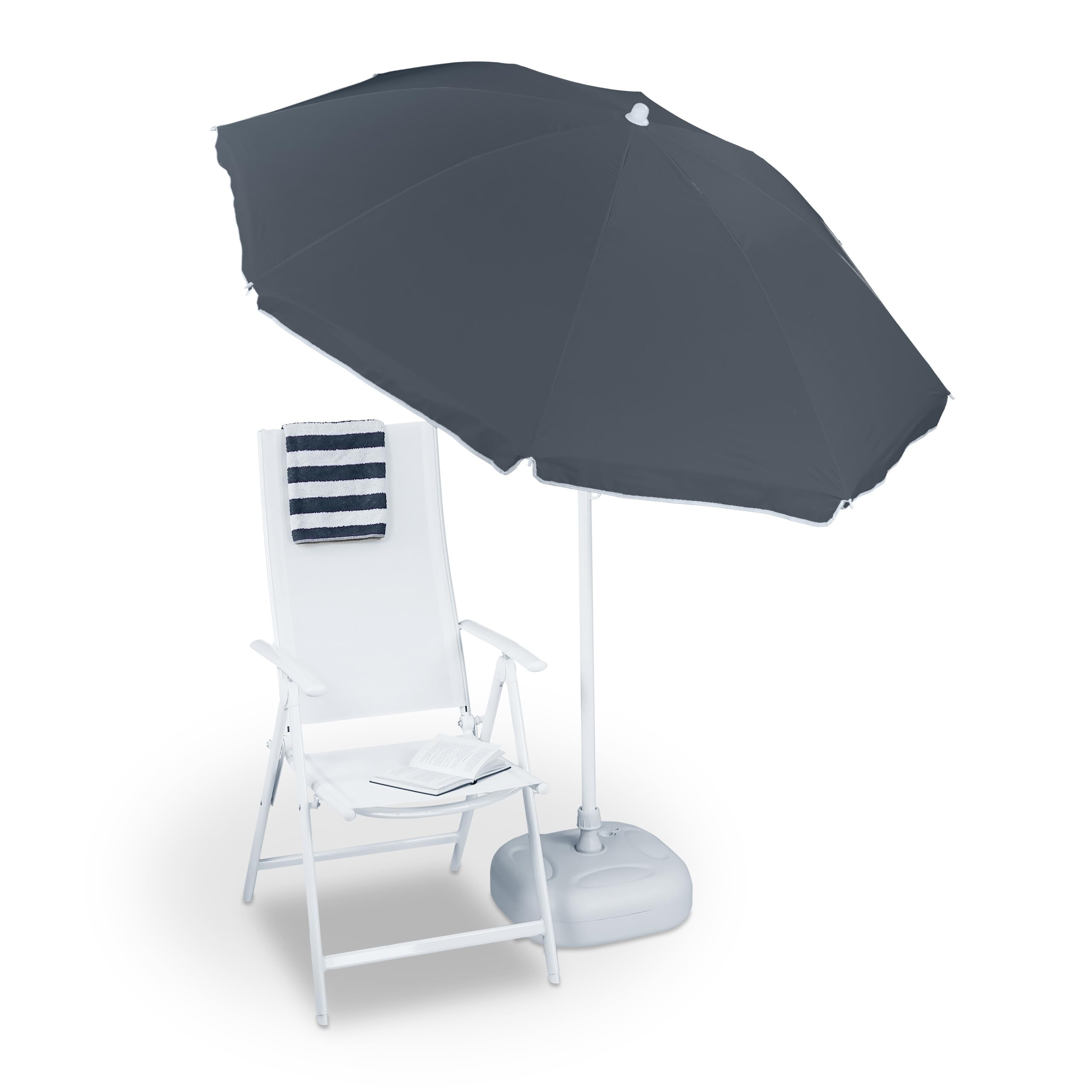 Relaxdays Sun Umbrella 180 cm, 8 Polyester Ribs, Tilt Function, Garden Umbrella, Grey