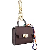 FENHIN Mini Backpack Keychain, Leather Small Coin Purse for Women, Cute Hand Bag Charms with Key Holder & Twist-lock (Brown)