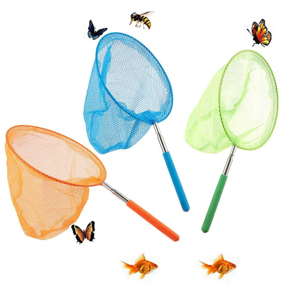 EGOSKY 3 Pcs Butterfly Nets, Telescopic Butterfly Net Extendable from 17CM to 65CM for Kids Catching Bugs Insect Outdoor Garden Activities