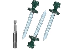 BOBIBBI Metal Roofing Screws 10 x 1-1/2 inch, Green Hex Head Sheet Metal Roof Screw with EPDM Washer for Corrugated Roofing (250Pcs)
