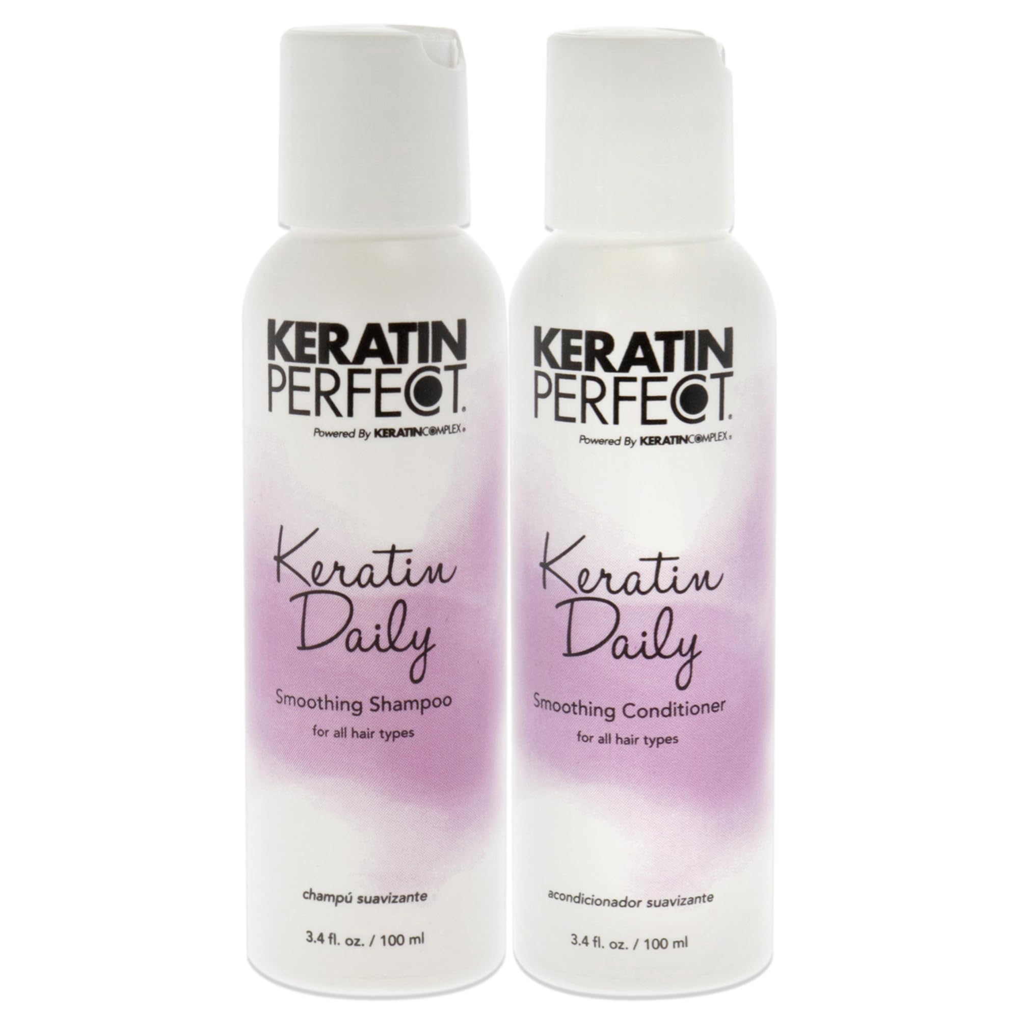 Keratin Perfect Daily Travel Duo - Helps Reduce Heat Damage - Enhances Body and Shine - Safe for Keratin Treated Hair - Travel Friendly - Ideal for All Hair Types - Shampoo and Conditioner - 2 pc