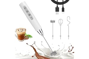 Nahida White Milk Frother Wand for Coffee, Frother Handheld Rechargeable Electric Whisk with 3 Heads 3 Speeds Drink Mixer Coffee Frother Foam Maker For Latte, Cappuccino, Hot Chocolate, Egg