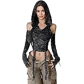 Women’s Ripped Hoodie Sweater Vest Hollow Out Hooded Crop Top Knit Pullover Streetwear with Oversleeve