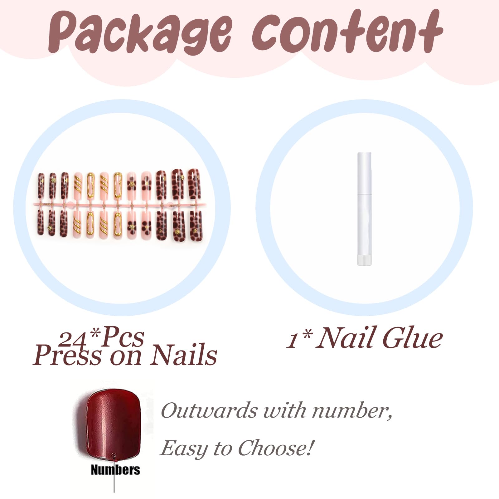 BABALAL Brown Press on Nails Long Square Fake Nails 3D Texture Glue on Nails Gold Flower Acrylic Nails 24Pcs Fall Stick on Nails Squoval Glossy Manicure Artificial Nails - Image 5