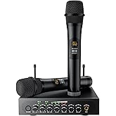 PROZOR UHF Wireless Microphone with Volume Treble Bass Echo Control, Wireless Rechargeable Mic Dual Handheld Dynamic Mic System (Bluetooth UHF Base Station – Echo/Treble/Bass Control)