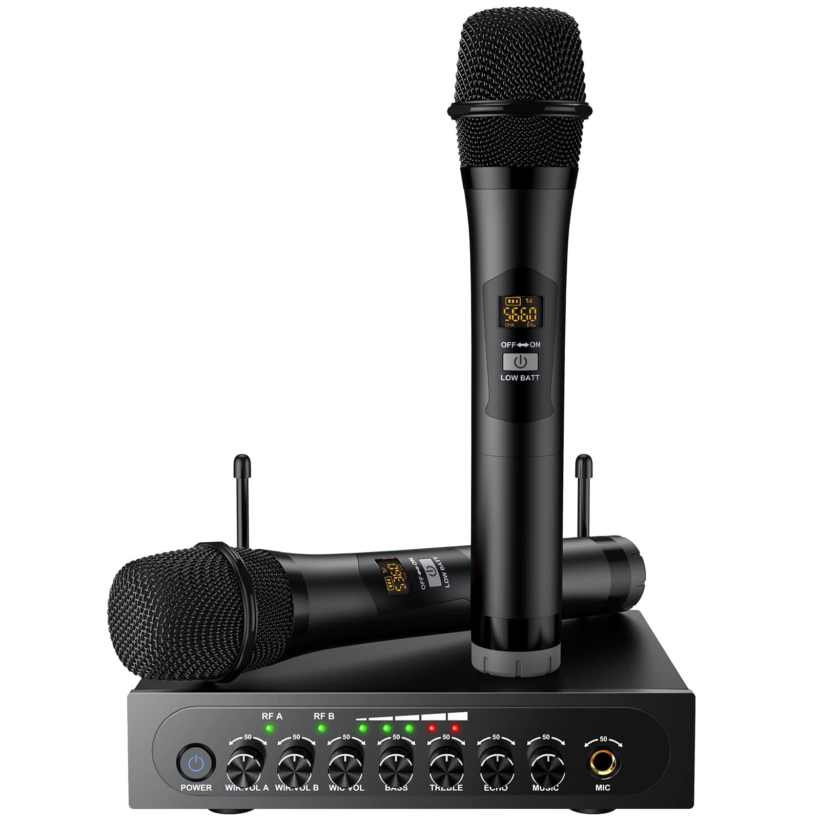 PROZOR UHF Wireless Microphone - Dual Handheld Microphone Support Bluetooth Receive With Video Composite Input Output Karaoke MIC 196ft Range Reverb Treble and Bass Adjustment for Party Church Meeting