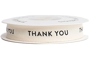 Sisterly Market - Custom Herringbone Cotton Ribbon, Natural 5/8 Inch Gift Ribbon with Thank You Printed Phrase, 10 Yards