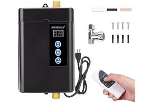 SANHESHUN Tankless Water Heater Electric,110v 3000w Instant Water Heater with Remote Control, Water Temperature Regulating and Adjustable Temperature, LCD Digital Display for Kitchen and Bathroom,Black