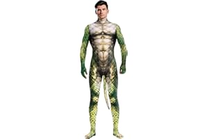Bemeiren Men's Animal Bodysuit Costume with Big Tail Print Petsuit Spandex Furry Jumpsuit Cosplay Halloween Party