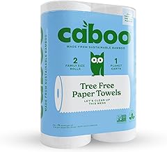 Caboo Tree Free Paper Towels, 2 Rolls, Tree Free, Plastic Free, Earth Friendly, Sustainable Kitchen Paper Towels with Strong 