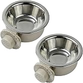 2Pcs Pets Lightweight Stainless Steel Bowl,Removable Stainless Steel Pet Hanging Food Water Feeder Bowl for Puppy Dog Cat Rabbit Ferret Bird Gunea Pigs (Gray-Small)