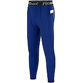 Roadbox Boys Compression Pants, Youth Athletic Sports Legging with Pocket, Base Layer Tights for Kids Running Football