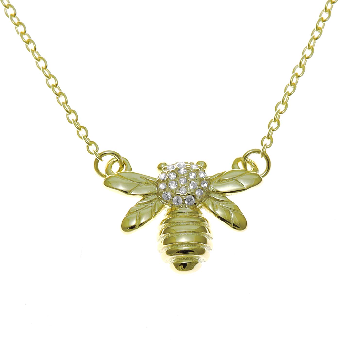 Yellow Gold Plated Sterling Silver Bee Pendant Necklace with adjustable chain jewellery gift box