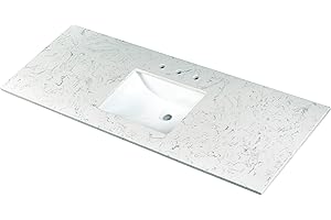 MSI Carrara Sky Vanity Top with Under Mount Rectangle Single Bowl Ceramic Sink, Engineered Marble Stone, 4" CC Faucet Holes, 61"X22"