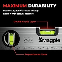 Magpie 12-Inch Magnetic Level and Ruler, 180/90/45