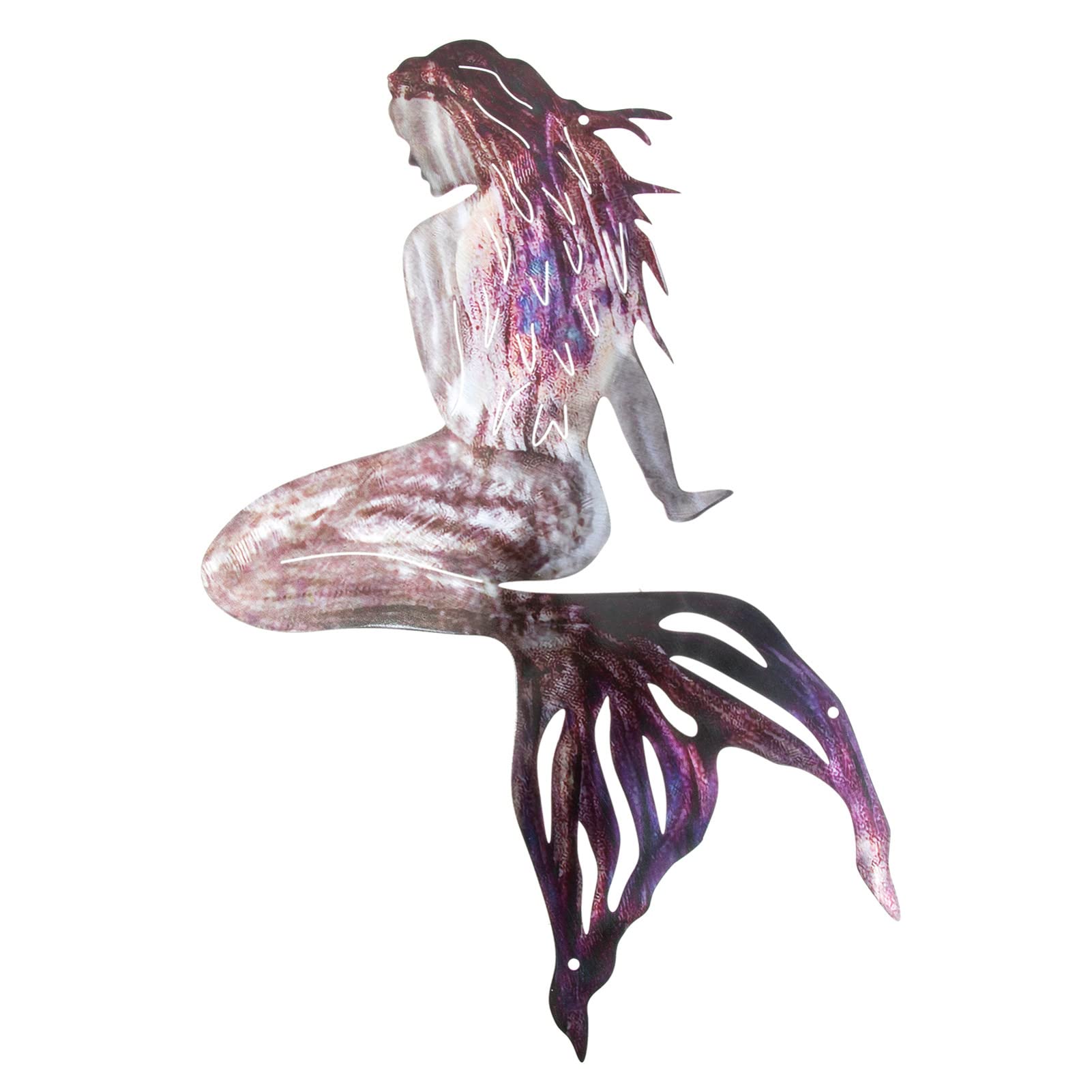 Yardwe Metal Mermaid Wall Art Hanging Decor Ocean Theme Metal Wall Decoration for Living Room Bedroom Office Patio