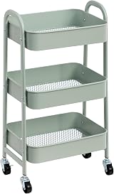 DoeWorks Storage Trolley on Wheels 3-Tier Teal Metal Cart 70cm 15kg per tier