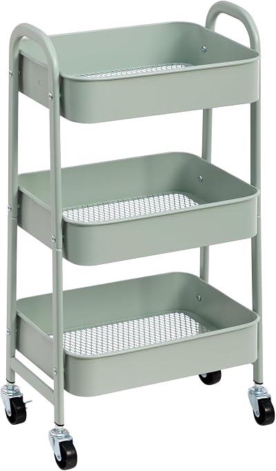 DoeWorks Storage Trolley on Wheels 3-Tier Teal Metal Cart 70cm 15kg per tier
