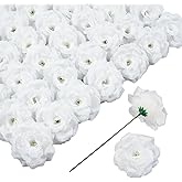 DH EYB Rose Artificial Flowers, 50Pcs White Roses Head Flowers Bulk with Stem, 3 Inches Silk Rose Fake Flower Head for Wedding Party Home Decor DIY Baby Shower Centerpieces Tables Decoration(White)