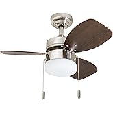 Honeywell Ceiling Fans Ocean Breeze Modern 30 Inch Ceiling Fan with Light, Pull Chain LED Indoor Fan with 3 Blades, Satin Nic