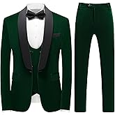 Mens 3 Piece Velvet Slim Fit Suit Tuxedo Suits Shawl Collar One Button Wedding Dinner Prom Jacket Vest Pants Suit Set