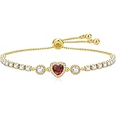 meosked Valentines Day Gifts Birthstone Bracelets for Women, Dainty 14k Gold Plated Heart Bracelets Jewelry Gifts for Her Mom Wife Girlfriend