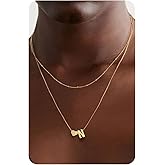 Krfy 14K Gold Plated Layered Initial Heart Necklace - Dainty Tiny Letter Heart Personalized Monogram Name Necklaces for Women Trendy Gold Plated Necklace Jewelry