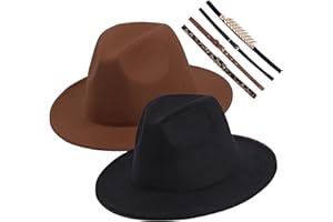 GEYANUO 2 Pack Mens Womens Fedora Hat Classic Wide Brim Floppy Panama Hat with Ring Belt Buckle Fashion Fedora Hat
