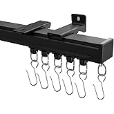 Hoeflife Ceiling Curtain Tracks,Curtain Track Wall Mount,Track Curtains Rod Ceilings Mount Heavy Duty Ceiling Tracks for Curtains Room Divider Rod with Hooks,Black 3-9ft