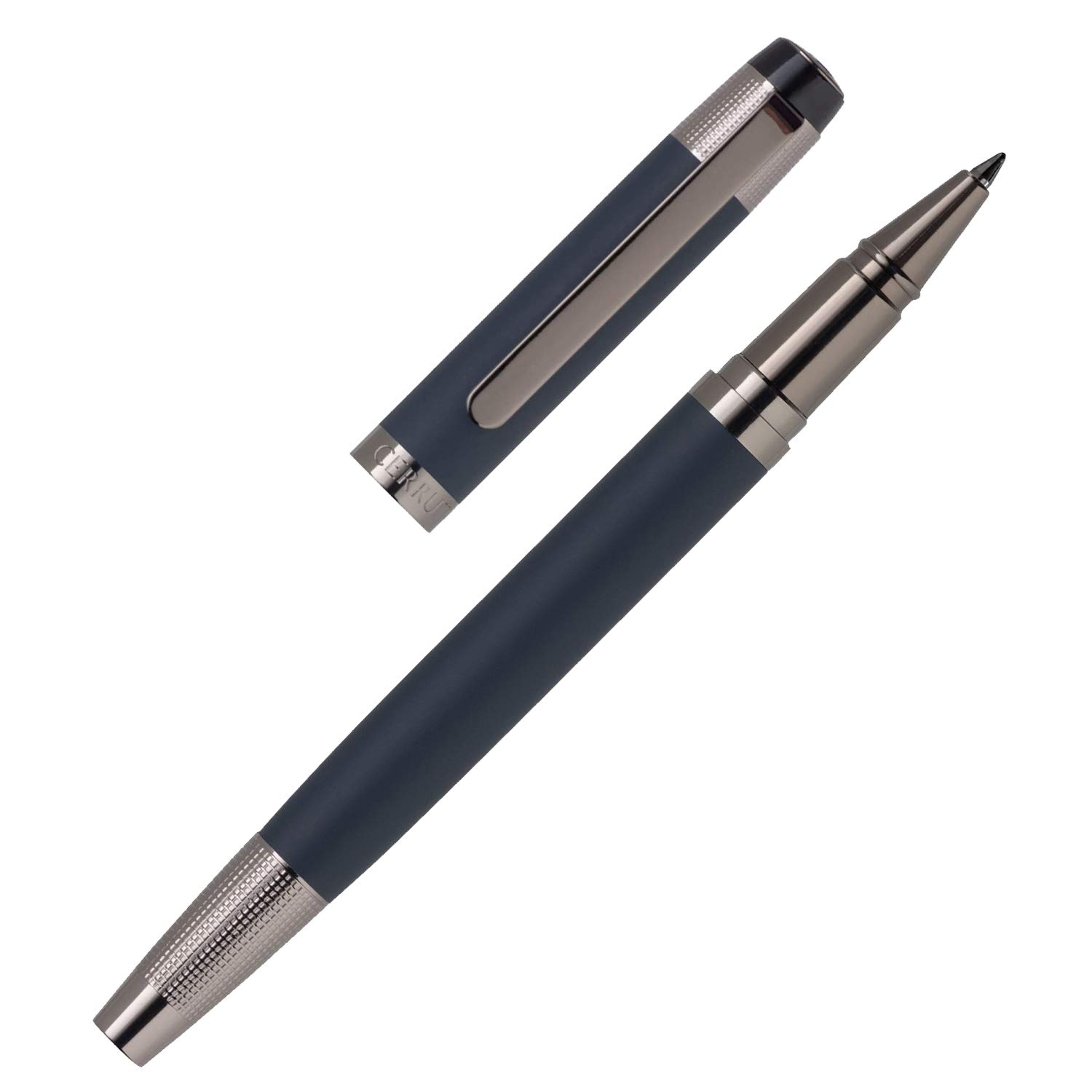 Cerruti 1881 Rollerball Pen „THAMES“ | Stainless Steel with Blue Rubberized Lacquer And Gun Plating | Black Ink | Gift Box