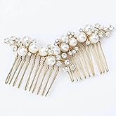 JAKAWIN Pearl Wedding Hair Comb Rhinestone Hair Piece Crystal Bridal Hair Accessories for Women (2 Gold)