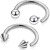 Tvalccoy F136 Titanium 20/18/16/14/12/8/4/2g Septum Nose Rings Gauge Earrings Lip Rings Prince Albert Jewelry Internally Threaded Horseshoe Hoop Piercings